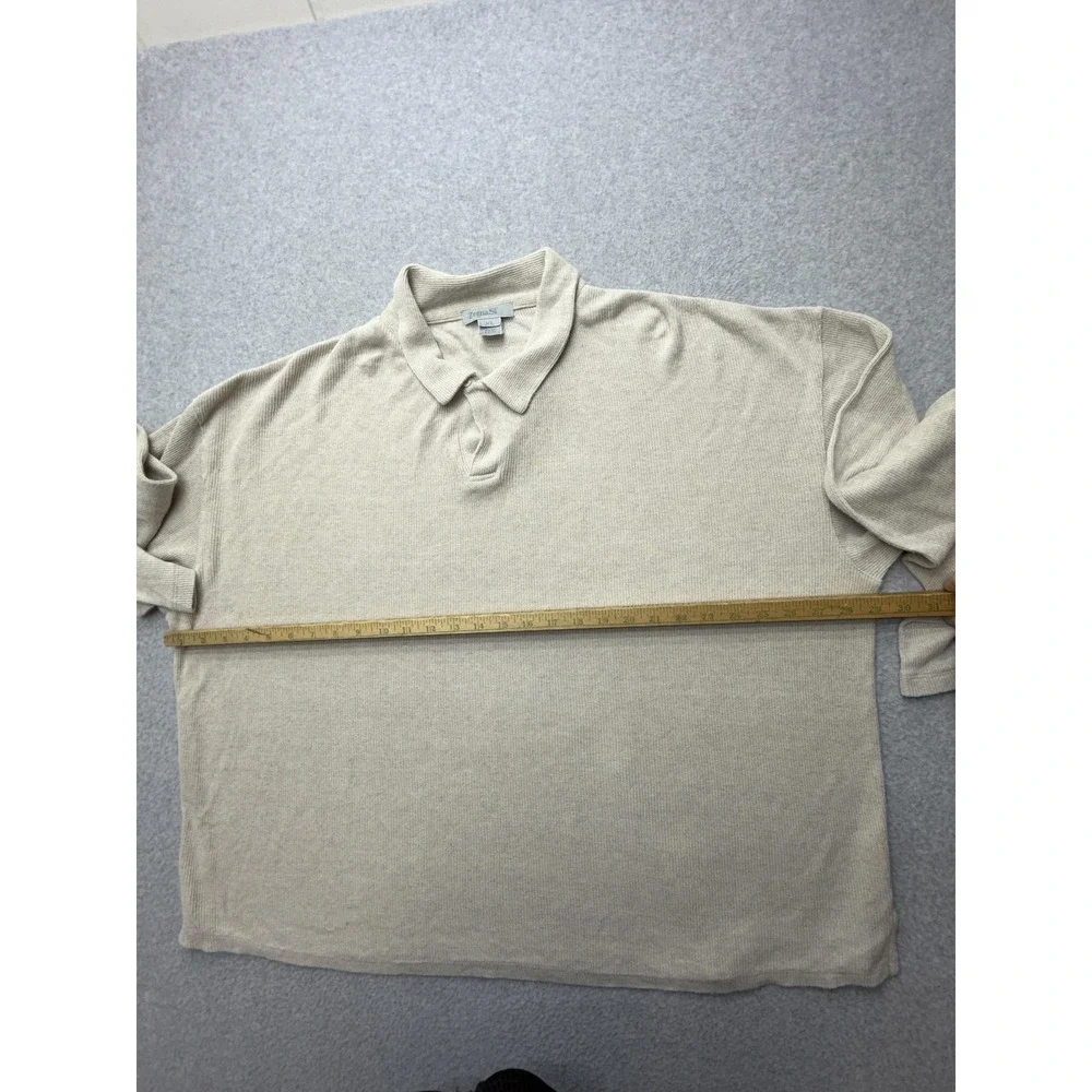 Zegna Sport Sweater Mens XL Beige Linen Cotton Collared Knit Pullover Soft